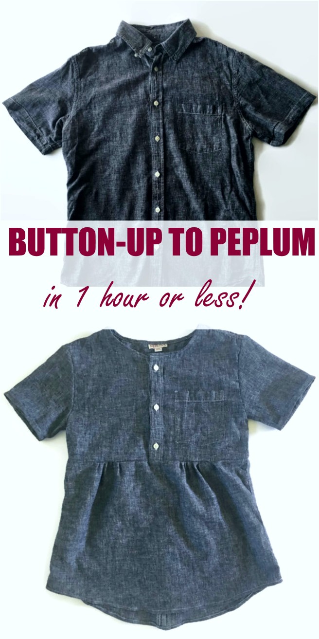 One hour men's button-up to peplum. Easy! brittstitch.com